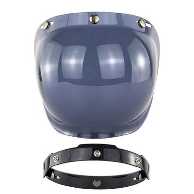 Motorcycle Helmet Lens Retro Half Helmet Bubble Mirror Three-Button Windproof Lens with Bracket 3/4 Helmet Goggles (Dəbilqə (Kaska) aksesuarları) - deep-tea-black-bracket