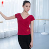 Red dance shoes thin cotton female adult dance tight short -sleeved shirt practice dance dancing cross -sliming group service 3844