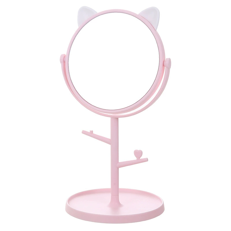 Cat Ear Table Makeup Mirror, Rotatable HD Desktop Dressing Mirror, Princess Dorm Mirror