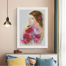 线绣十字绣2019新款印花女孩和马自己绣自绣客厅卧室小幅人物挂画