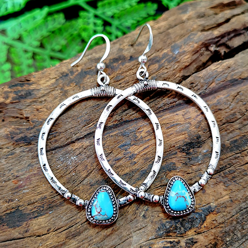 荣钰 Retro turquoise creative earrings for eyelashes handmade, wish, European style