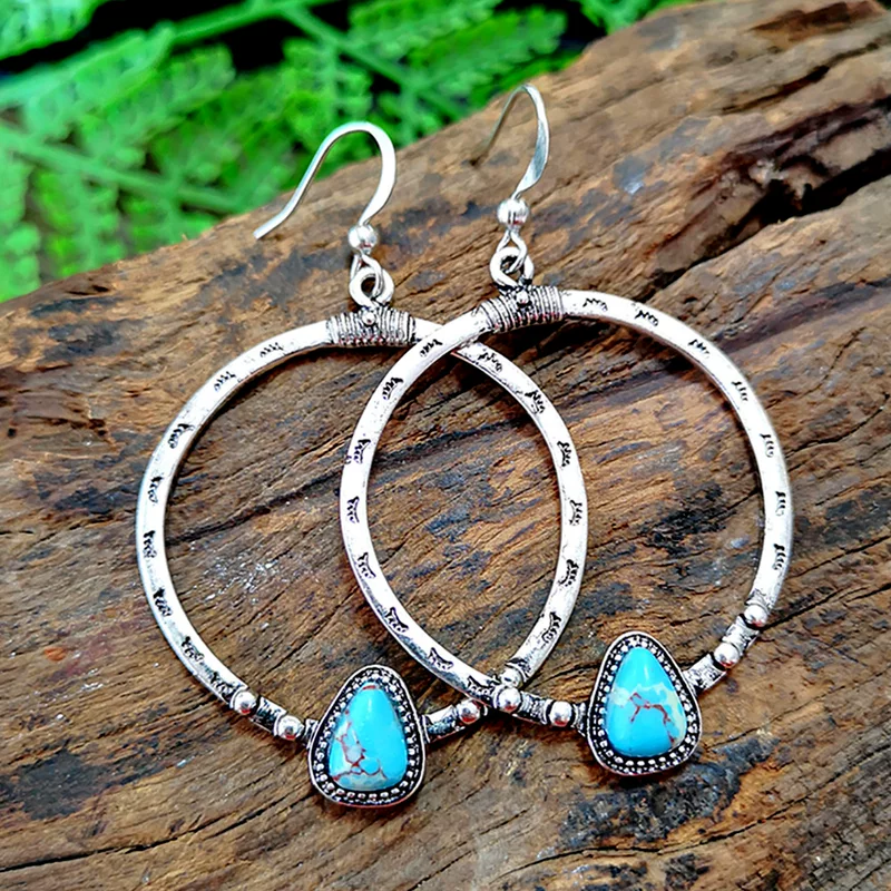 荣钰 Retro turquoise creative earrings for eyelashes handmade, wish, European style