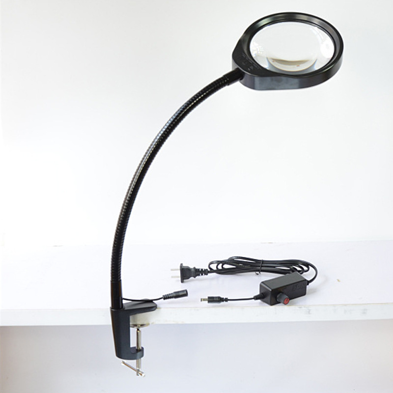 高清LED夹式放大镜带灯10倍8倍老人阅读电子检验手机维修台灯