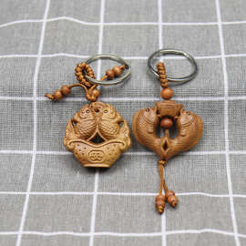 桃木鲤鱼钥匙扣挂饰木质双鱼钥匙圈挂件旅游工艺品饰品吊坠