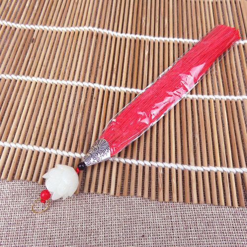 Bodhi-like white jade lotus metal fish mouth tassel pendants for three lives and three worlds fan earring tassel bag hanger pendants