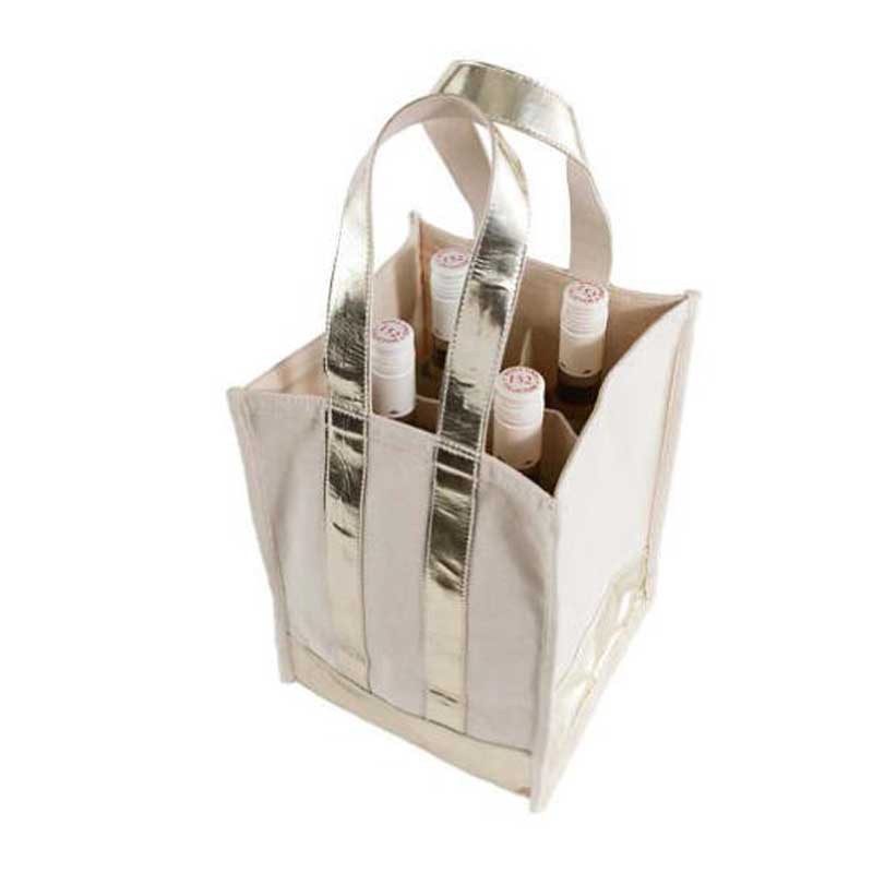 新款金色皮革加固帆布购物袋 高档红酒包装袋酒类包装袋
