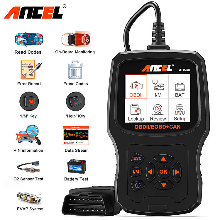 Ancel AD530 OBD2 汽车发动机检测仪 读码清码 汽车电瓶 电池检测