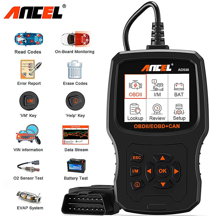 Ancel AD530 OBD2 детектор двигателя автомобиля считывает код, четкий код, обнаружение автомобильного аккумулятора