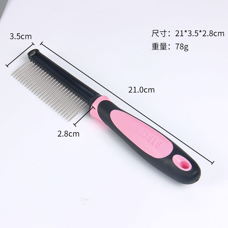 Dele peine para mascotas de acero inoxidable de una sola fila peine cepillo de pelo de perro nudo peine anti-Nudo gato y perro suministros al por mayor