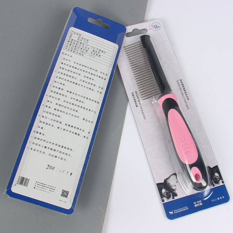 Dele peine para mascotas de acero inoxidable de una sola fila peine cepillo de pelo de perro nudo peine anti-Nudo gato y perro suministros al por mayor