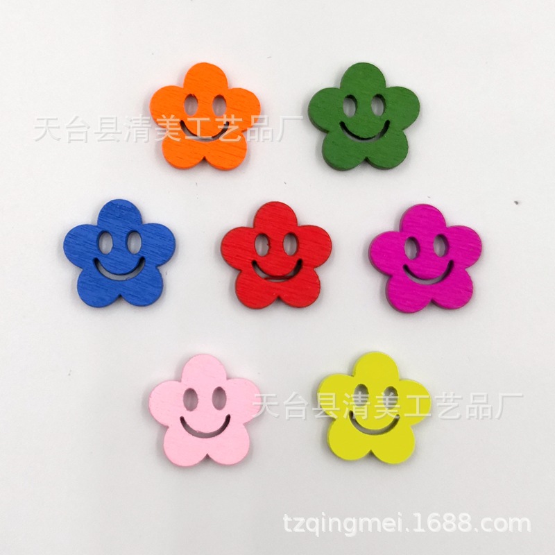 19mm DIY lindo color de dibujos animados sonriente flor de ciruelo botones de madera niños botones hechos a mano 100 un paquete