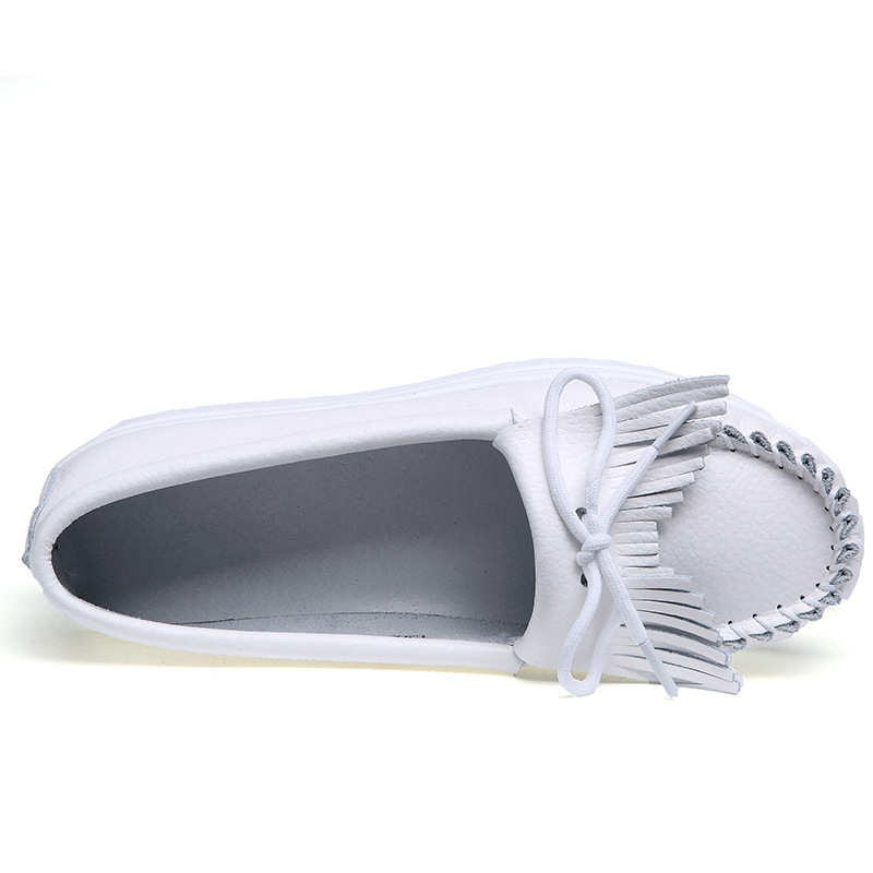 Cross-border 2022 Cowhide White Shoes Women's Korean-style Thick-soled Tassel Single-layer Shoes Women's Platform Cake-heel Nurse Shoes Casual Moms Shoes