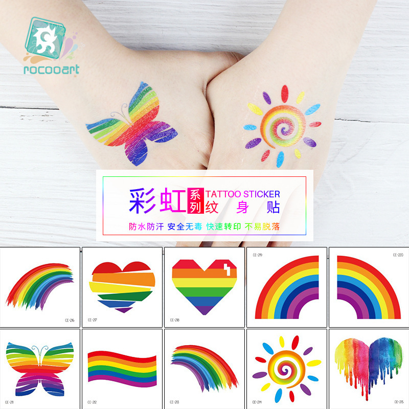 Rekalon Cross-border Waterproof Pride Day Tattoo Sports Games Rainbow Sticker Gradient Face Sticker Tattoo