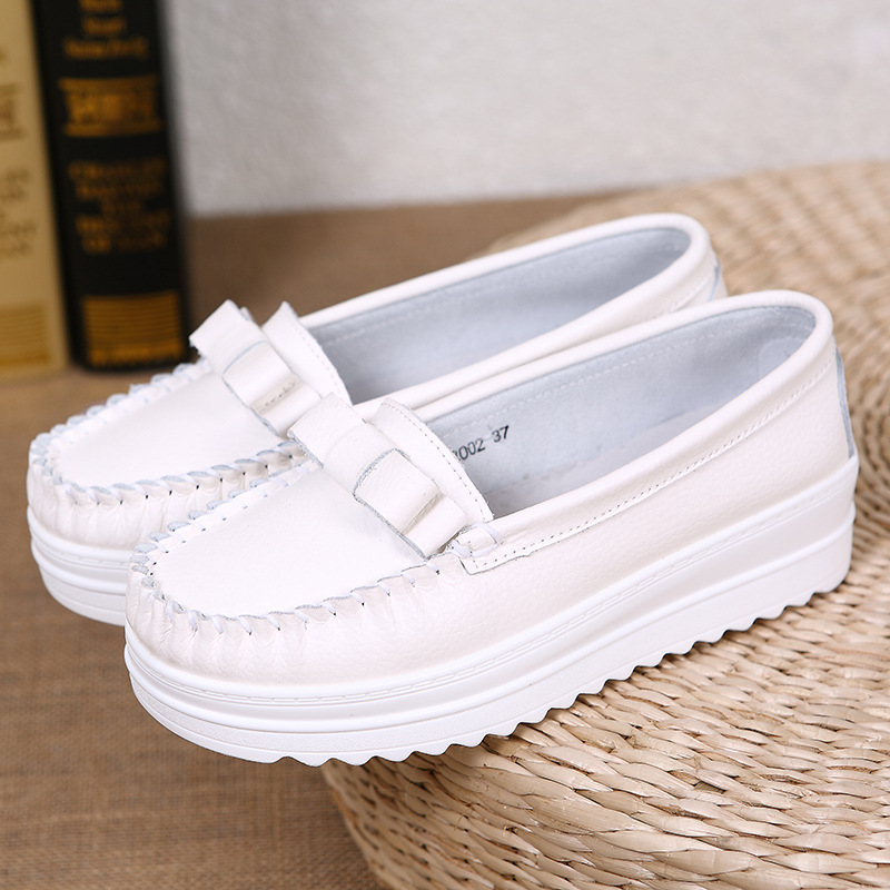 Cross-border 2022 Cowhide White Shoes Women's Korean-style Thick-soled Tassel Single-layer Shoes Women's Platform Cake-heel Nurse Shoes Casual Moms Shoes