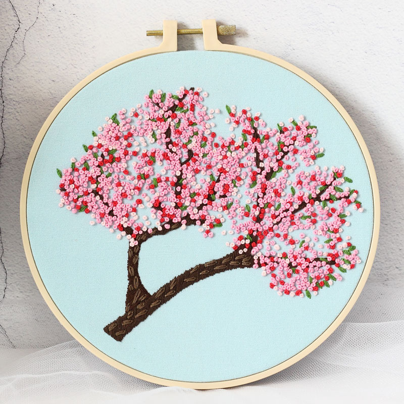 Sansheng Sanshi melocotón árbol hecho a mano DIY tela principiante bordado europeo flor y hierba material paquete kit traje de costura