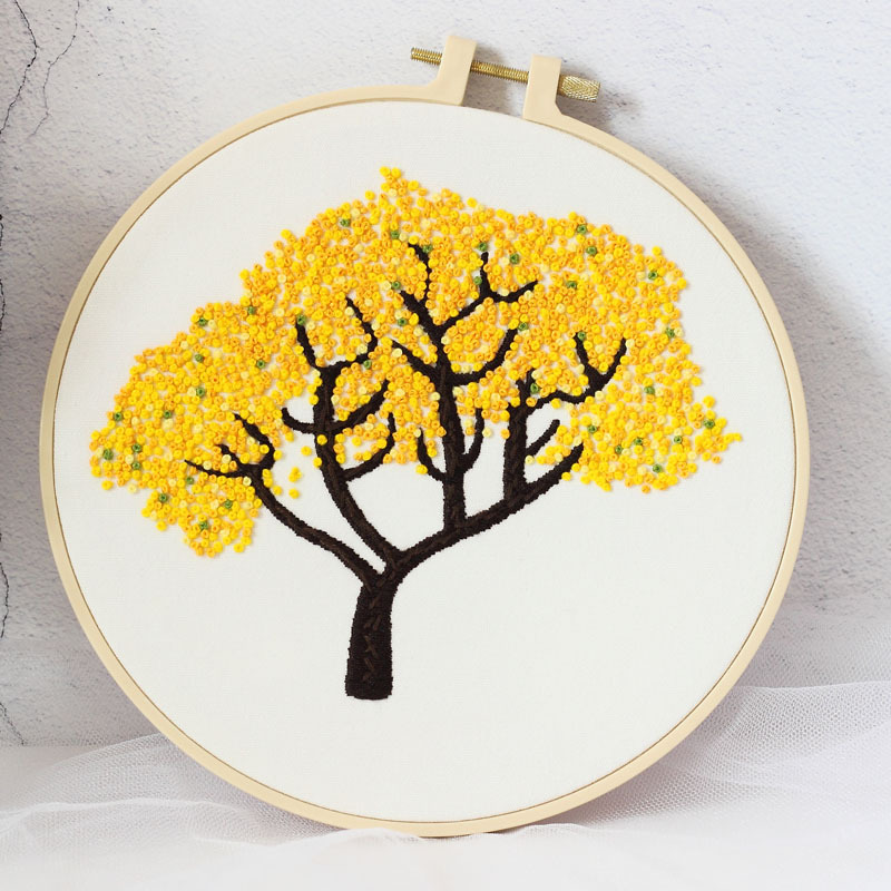 Sansheng Sanshi melocotón árbol hecho a mano DIY tela principiante bordado europeo flor y hierba material paquete kit traje de costura