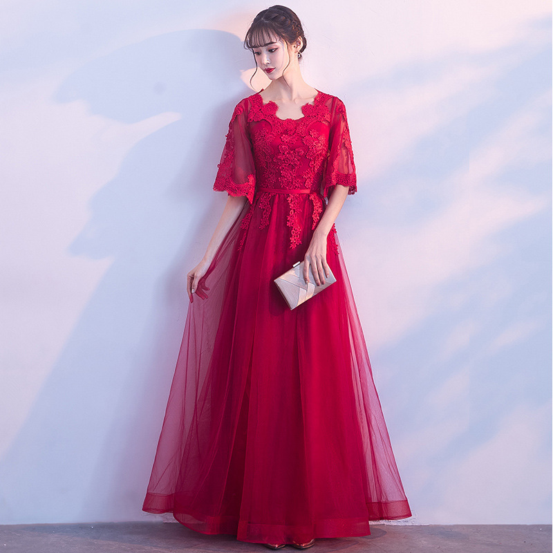 Belly-Covering Maternity Bride's Toast Dress 2024 New Red Long Lace Slimming Dress for Banquet Host Performance Belly-Covering Maternity Bride's Toast Dress 2024 New Red Long Lace Slimming Dress for Banquet Host Performance