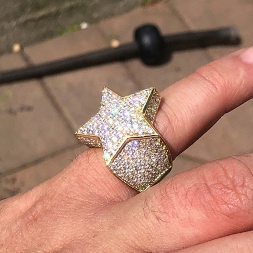 Men's Diamond Pentagram Band Ring Micro-inlaid Hip Hop Style_voghion.com