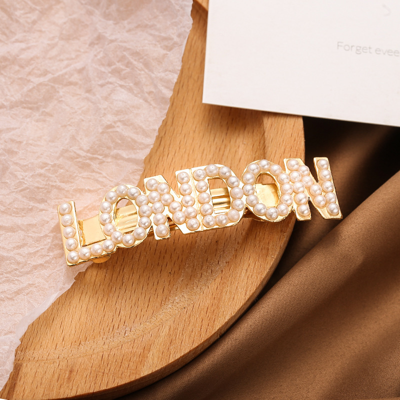 Fashion New AliExpress Hairpin European and American City Letter Pearl Hairpin Spring Side Clip Hair Accessories Women Wholesale