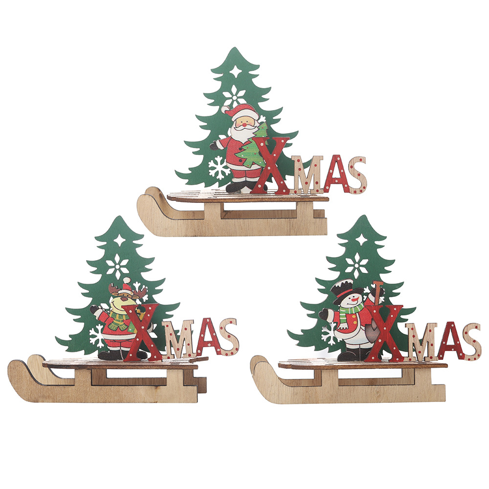 Christmas hot new Christmas decoration wooden DIY sleigh ornaments creative cartoon tree combination ornaments_voghion.com