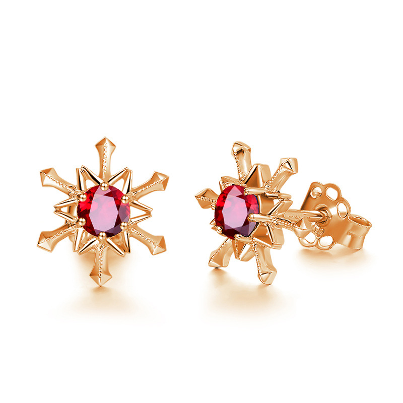 Colorful red and blue sapphire emerald earrings for women, European and American style, simple, elegant, fashionable, 18K gold plated, wholesale