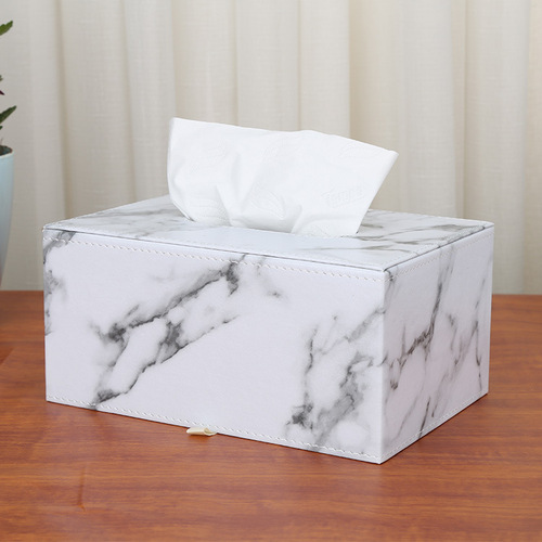 European-style stone pattern decorative business hotel tissue box, restaurant living room home use light luxury leather tissue box