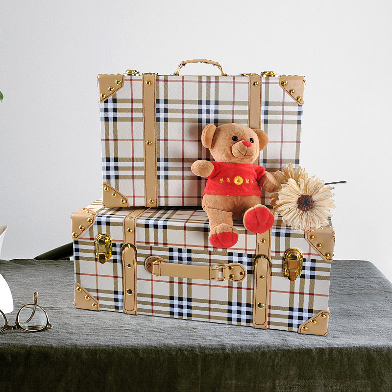Fashionable Home Leather Box Storage Box Suitcase Suitcase Boarding Case Babuli Pattern Leather Box Window Decoration