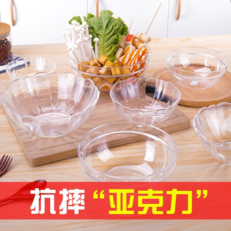 Ensaladera transparente de verduras y frutas de plástico redondo acrílico restaurante Tazón de té Ensaladera resistente a la caída Tazón oblicuo Tazón