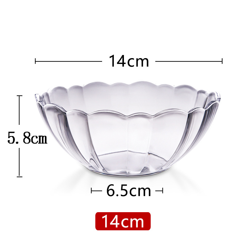 Ensaladera transparente de verduras y frutas de plástico redondo acrílico restaurante Tazón de té Ensaladera resistente a la caída Tazón oblicuo Tazón