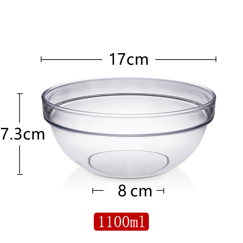 Ensaladera transparente de verduras y frutas de plástico redondo acrílico restaurante Tazón de té Ensaladera resistente a la caída Tazón oblicuo Tazón