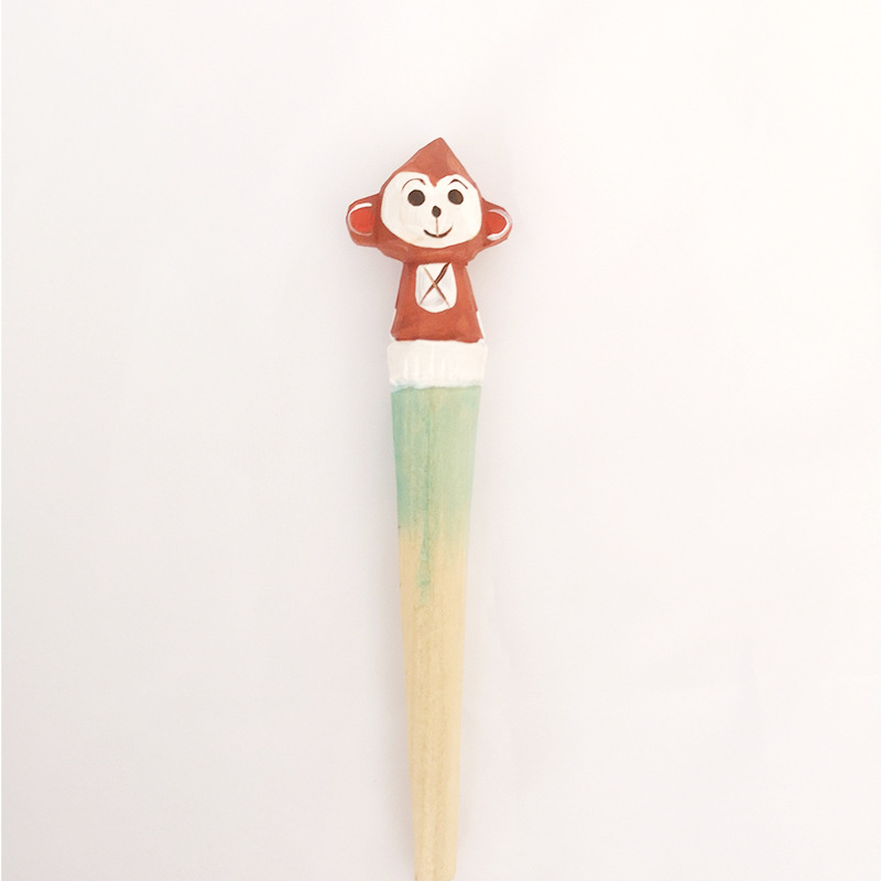 Jirafa elefante lindo animal de dibujos animados pluma tallada a mano creativa pluma de madera talla de madera pluma de gel DIY