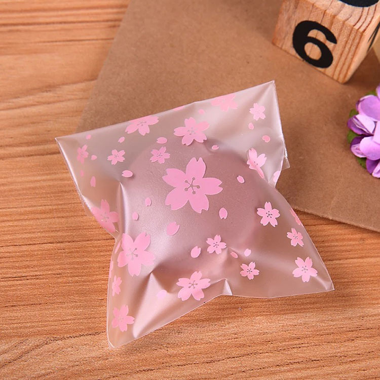 Rosa flor de cerezo bolsa de galletas translúcido helado bolsa para hornear postre pastelería bolsa de embalaje al por mayor en stock