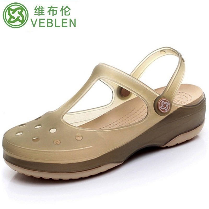 New Veblen VEBLEN Hole Shoes Women's Jelly Slippers Flat Heel Platform Beach Shoes Outer Wear Seaside Sandals Summer