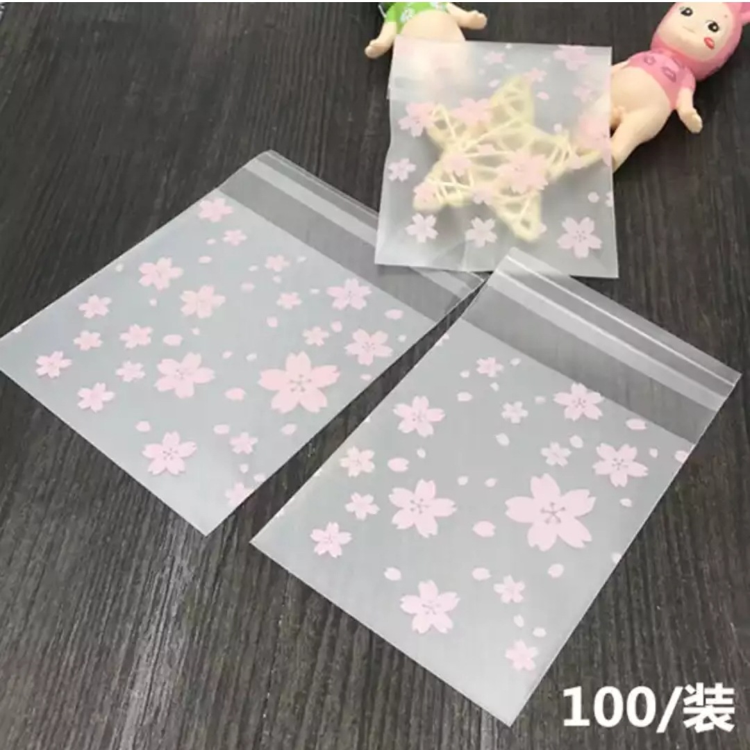 Rosa flor de cerezo bolsa de galletas translúcido helado bolsa para hornear postre pastelería bolsa de embalaje al por mayor en stock