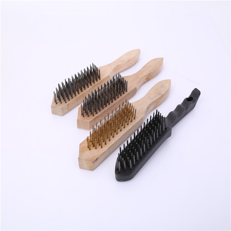 Suministro mango de madera cepillo de alambre cepillo de eliminación de óxido herramienta de limpieza cepillo de seda amarillo negro de seda engrosada pulido cepillo de escamas de pescado