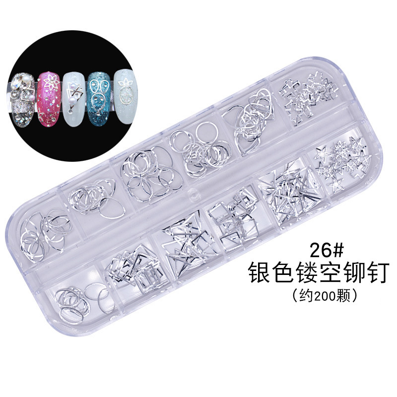 [Fábrica de 11 años] nuevos accesorios para uñas conjunto completo de lentejuelas taladro de uñas remache accesorios de metal