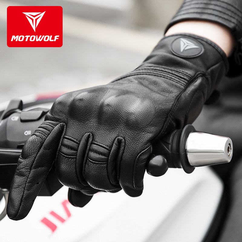Motocicleta a prueba de viento de cuero resistente a la caída de los guantes de dedo completo pantalla táctil verano transpirable Four Seasons universal Knight guantes con agujeros