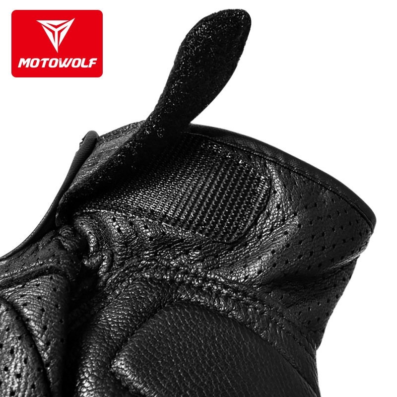 Motocicleta a prueba de viento de cuero resistente a la caída de los guantes de dedo completo pantalla táctil verano transpirable Four Seasons universal Knight guantes con agujeros