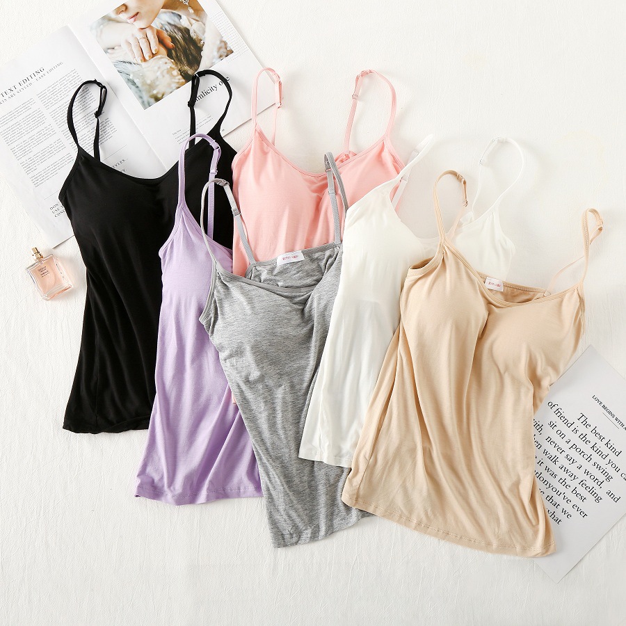 モーダル一体式胸パッド付きキャミソールの女性シャツは、ブラジャーを着用しないでください。