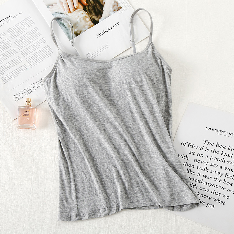 モーダル一体式胸パッド付きキャミソールの女性シャツは、ブラジャーを着用しないでください。