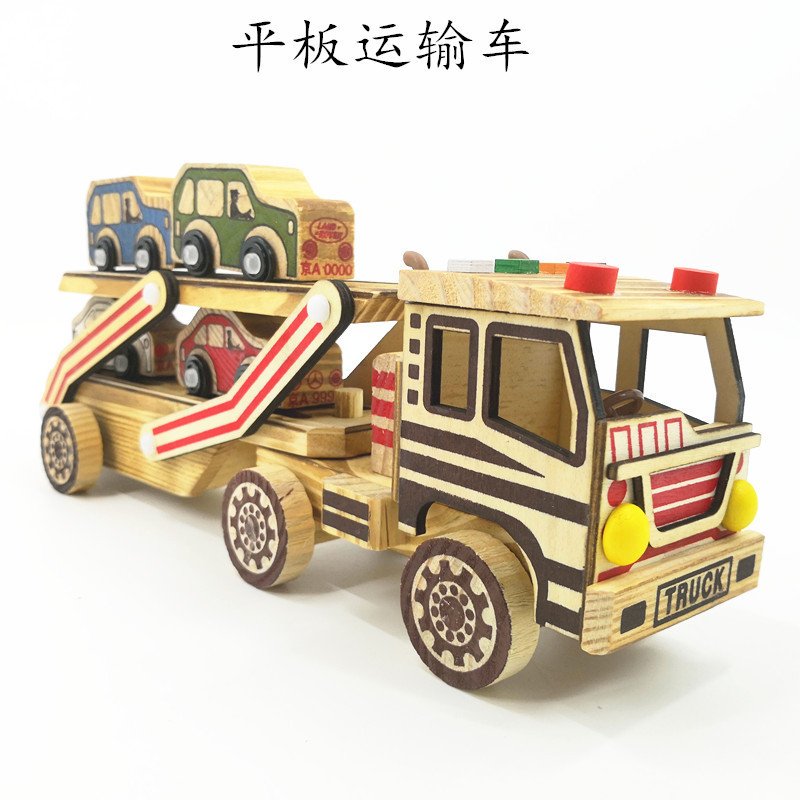 Factory direct wooden simulation double transporter wooden cartoon model educational children's toys gift Factory direct wooden simulation double transporter wooden cartoon model educational children's toys gift
