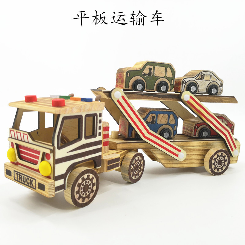 Flat scooter double-layer transport vehicle color truck trailer simulation model home decoration toy wooden crafts Flat scooter double-layer transport vehicle color truck trailer simulation model home decoration toy wooden crafts