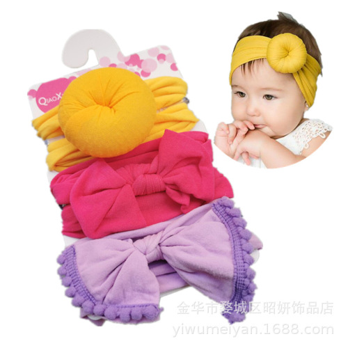 European and American children's hairband three-piece set donut girls' hair accessories baby nylon headband bow headdress cross-border goods