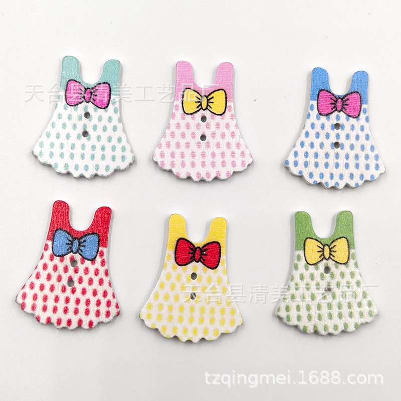 Vestido de dibujos animados lindo pintado sobre fondo blanco botones de madera vestido de bricolaje 50 botones/bolsa