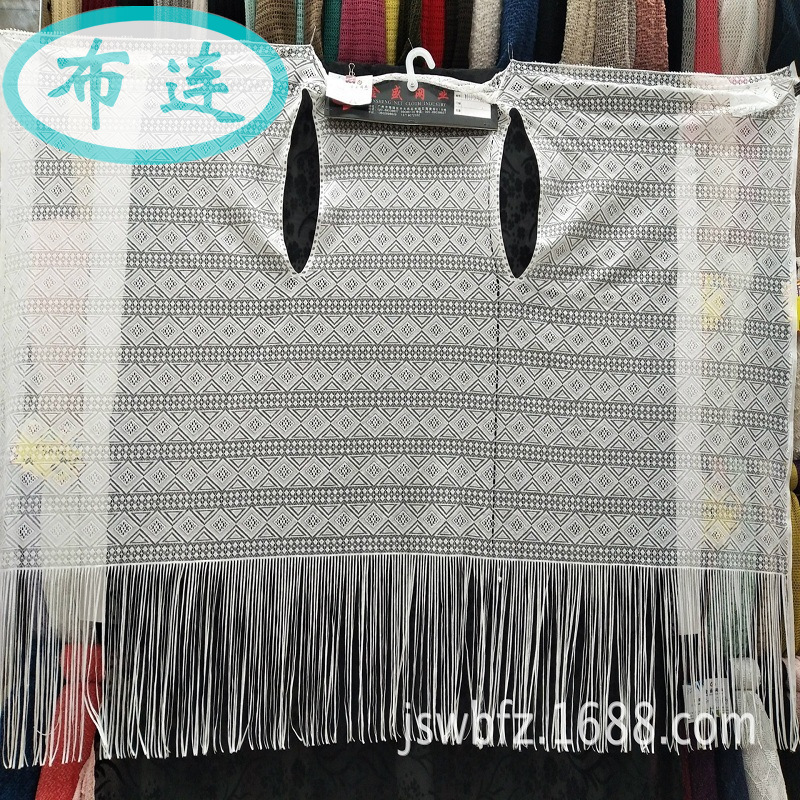 爆款针织面料沙滩装蕾丝流苏披肩提花涤纶女装布料【欢迎议价