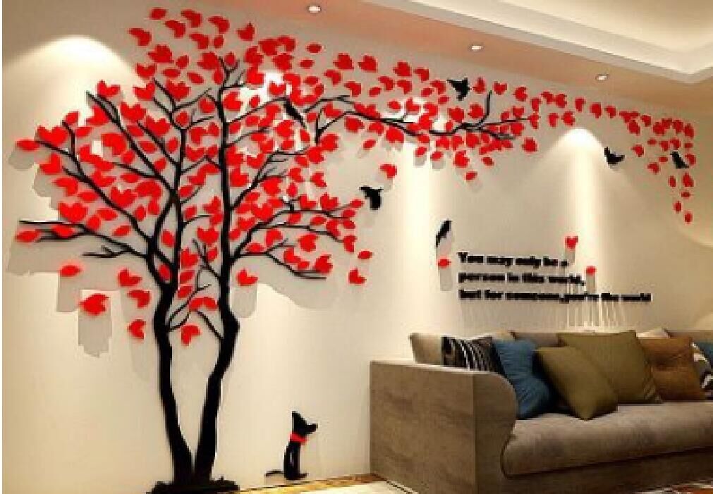 Sticker mural 3D en acrylique M53 - Chiot Big Tree - Magasin d'usine transfrontalier - Pour salon, chambre, canapé, fond TV_voghion.com