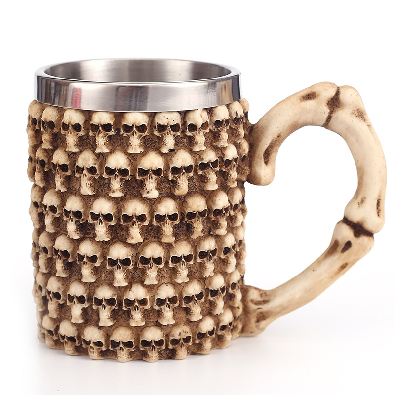 El Comercio exterior transfronterizo cráneo taza 3D tridimensional de doble capa de acero inoxidable artesanías de resina copa de vino en stock al por mayor
