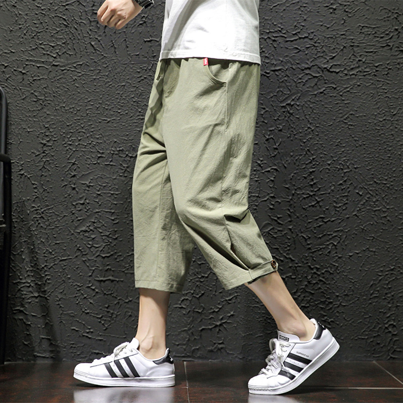 Men's Capri Pants Summer Loose Large Size Cotton and Linen Shorts Men's Clothing Capri Pants Men's Pure Cotton Sports Casual Pants