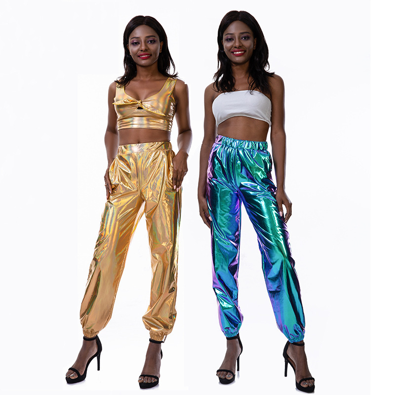 Cross-Border Popular Casual Sports Street Hip-Hop Party Shiny Colorful Trousers Holographic Laser Loose Trousers for Women Cross-Border Popular Casual Sports Street Hip-Hop Party Shiny Colorful Trousers Holographic Laser Loose Trousers for Women
