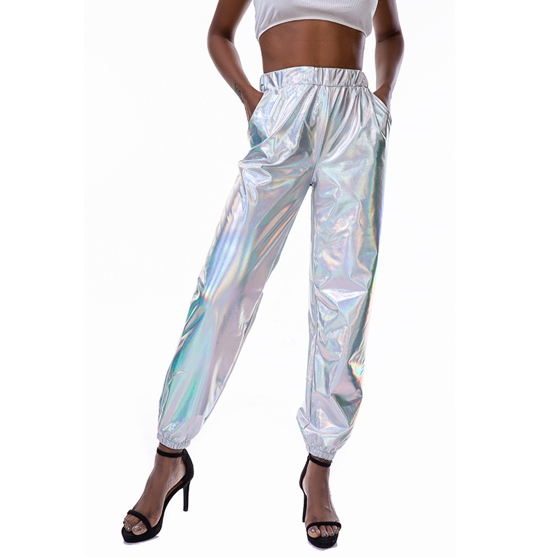 Cross-Border. Casual Sports Street Hip-Hop Party Shiny Colorful Pants Holographic Laser Loose Pants for Women